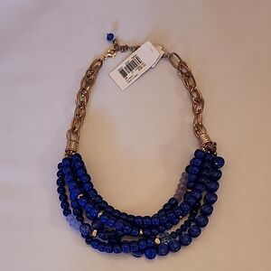 Chic Royal Blue Beaded Necklace with Gold Accents